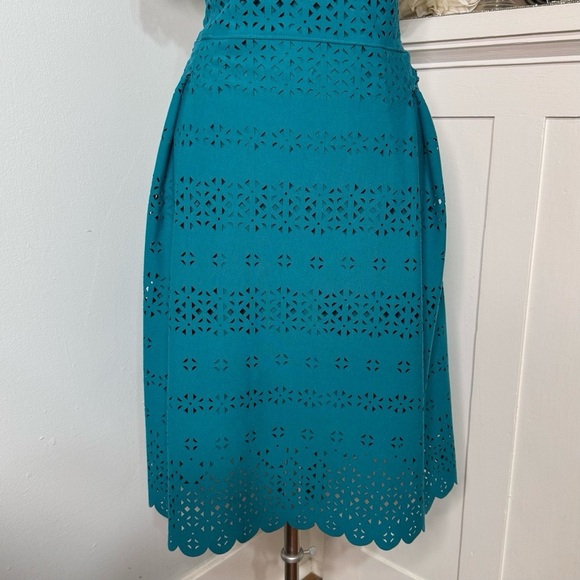 Lane Bryant Laser Cut Midi Length Fit and Flare Dress Teal Green Plus Size 26 - Picture 4 of 12